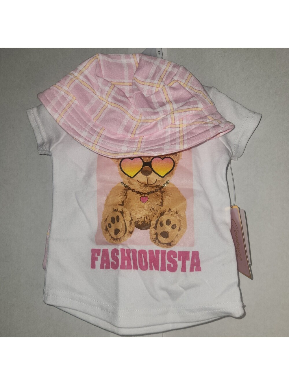 Girls pink plaid hat shirt and shorts set